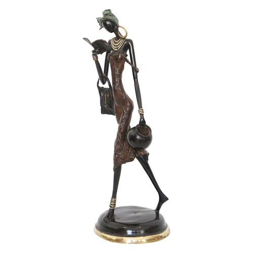 Bronze Vintage Figurine of an African Woman Reading while Performing