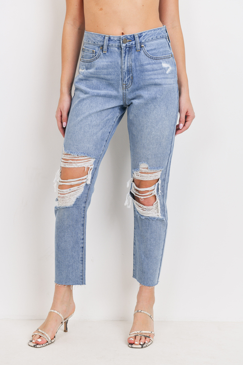 High Rise Distressed Mom Jean