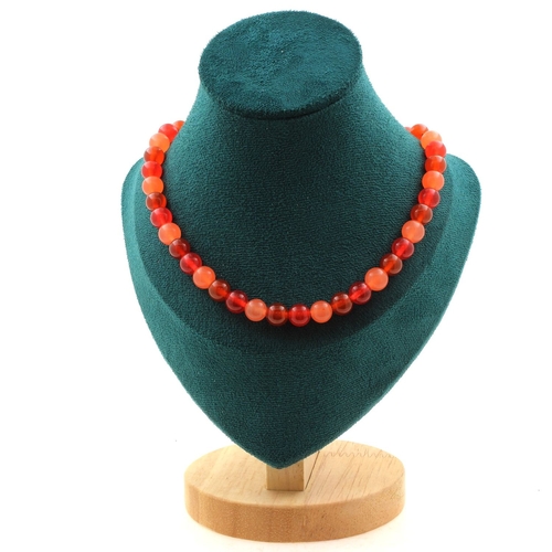 Carnelian quality 5A + Chalcedony 8 mm beads necklace.