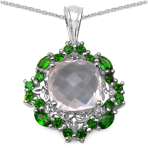 4.51 Carat Genuine Rose Quartz & Chrome Diopside .925 Sterling Silver