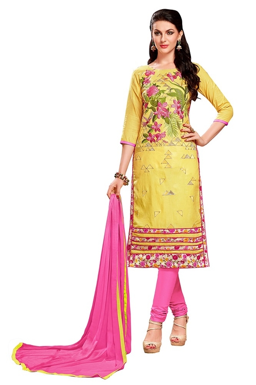 Womens Designer Yellow Glaze Cotton Partywear