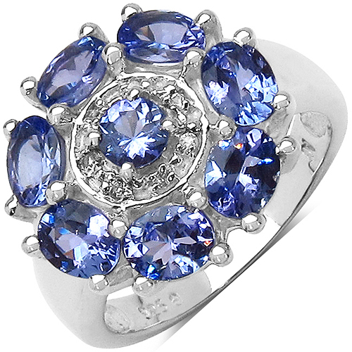 2.58 Carat Genuine Tanzanite & White Topaz .925 Sterling Silver Ring