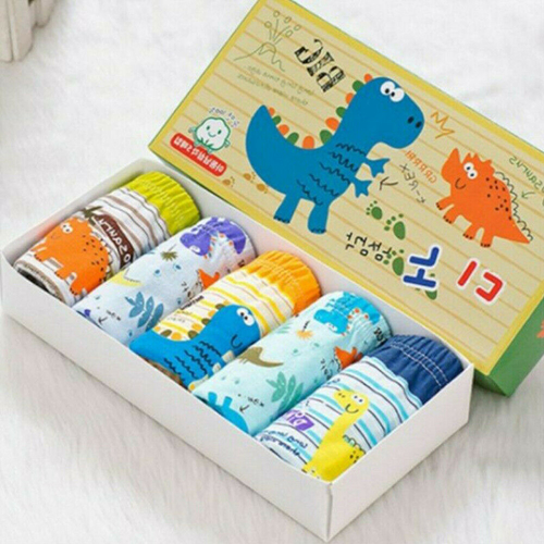 5Packs Kids Boys Cotton Soft Dinosaur Briefs