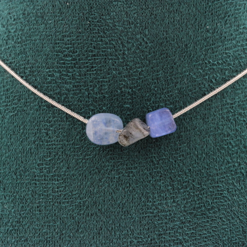 Blue kyanite from Brazil 3 beads necklace. 