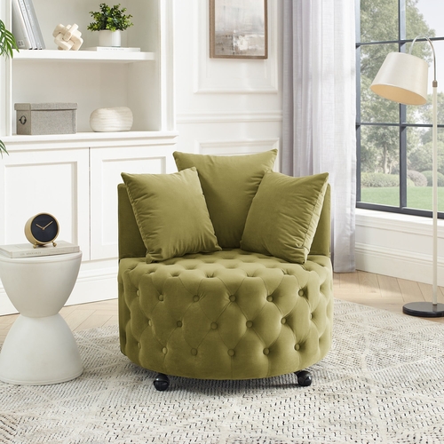 Velvet Upholstered Swivel Chair for Living Room, with Button Tufted