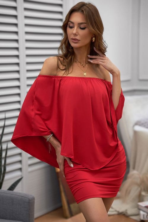 Multiple Dressing Layered Red Mini Poncho Dress