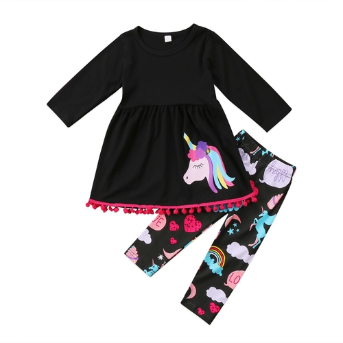 Unicorn Black Cartoon Child Kids Baby Girls