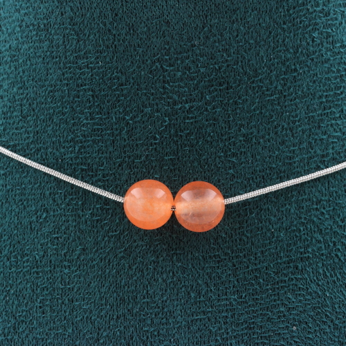 Orange Chalcedony 2 beads 8 mm necklace. 