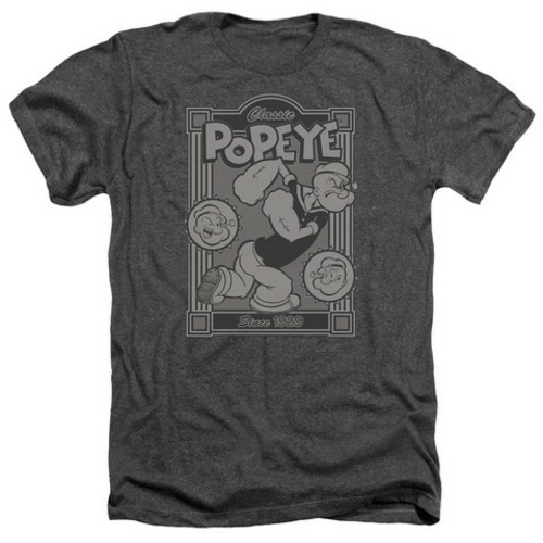 Popeye-Classic Popeye Adult Heather Tee, Charcoal - Small