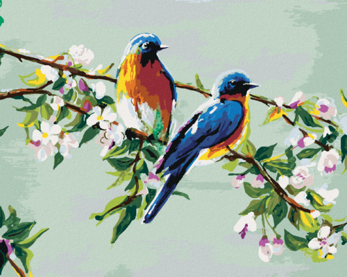 Paint by Numbers - TWO BIRDS ON AN APPLE TREE