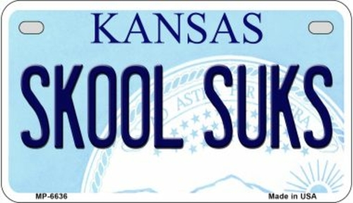 Smart Blonde MP-6636 Skool Suks Kansas Novelty Metal Motorcycle Plate 