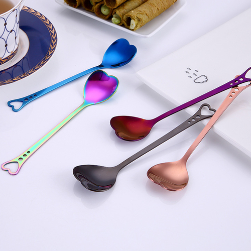 Lovely Heart Shape Coffee Spoon Colorful Stainless