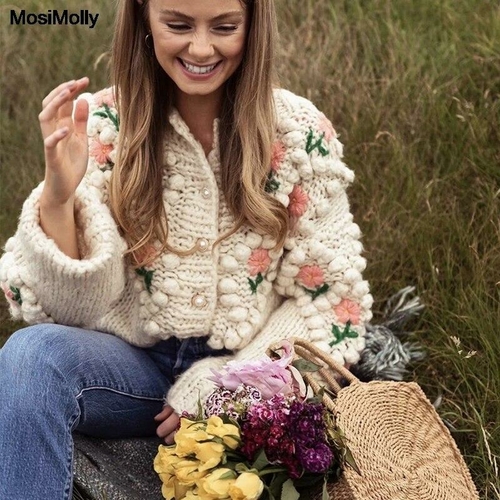 Spocket | Dropship | Handmade Flower Jacquard Knits Sweater