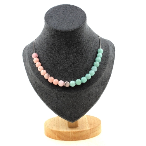 Angelite + Pink Opal 8 mm 20 beads necklace.