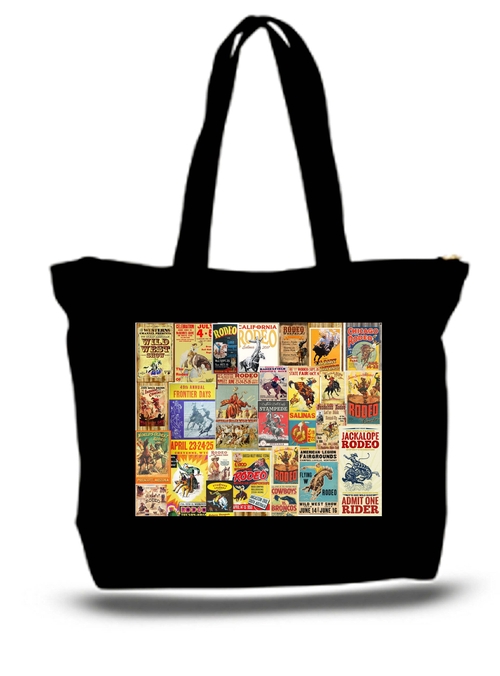 Rodeo Poster Collage Large Tote Grocery & Stuff Bag