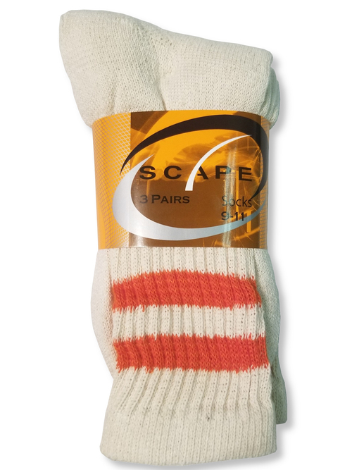Adult Crew Sport Socks - Beige w/Orange, 9-11 & 10-13