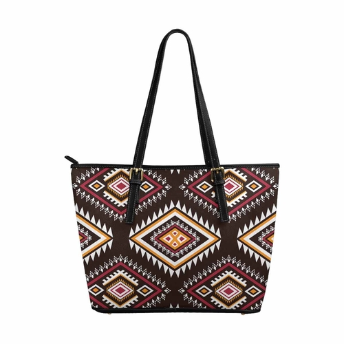 Large Leather Tote Shoulder Bag - Multicolor Illustration