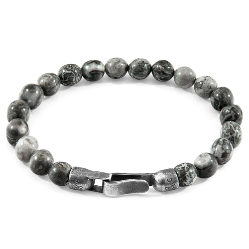 Grey Jasper Nachi Silver and Stone Beaded Bracelet