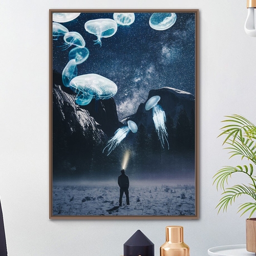 Watercolor Jellyfish Night Sky Wall Art