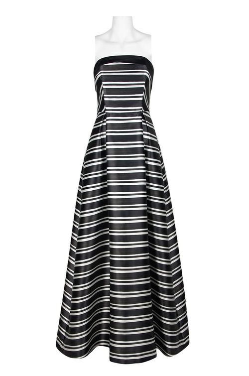 Laundry Strapless Ball Zipper Back Stripe Pattern Mikado Dress
