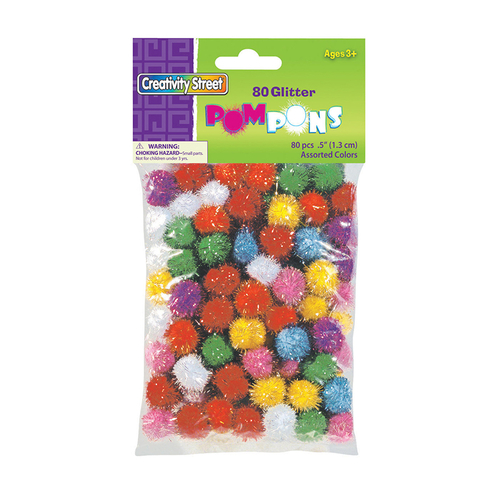 Pacon CK-811601BN 0.5 in. Glitter Pom Poms - Pack of 6