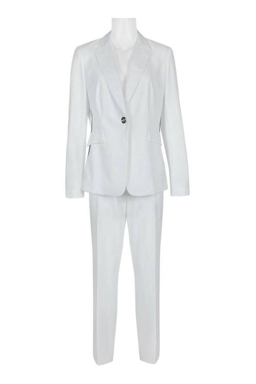 Emily Notched Collar Long Sleeve One Button Zipper Side Pants Crepe