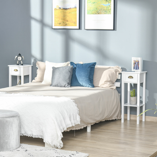 HOMCOM 2 Tier Side Table, Set of 2, Narrow Tall End Table with Drawer