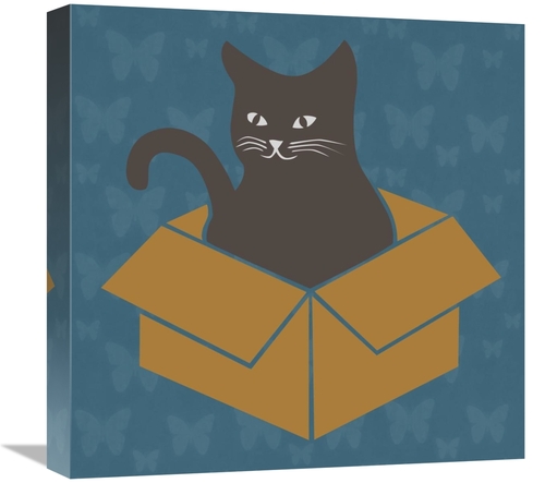 Global Gallery GCS-458107-1818-142 18 x 18 in. Cat in a Box - Blue Art