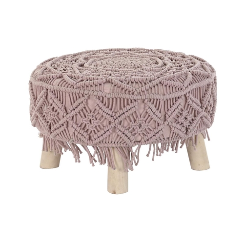 Footrest DKD Home Decor Natural Light Pink Wood Boho Macrame 53 x 53 x