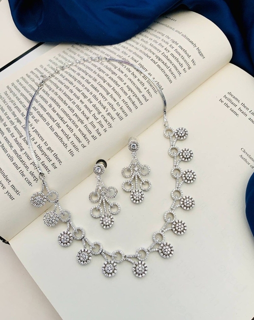 Timeless Silver Plated American Diamond Necklace Set