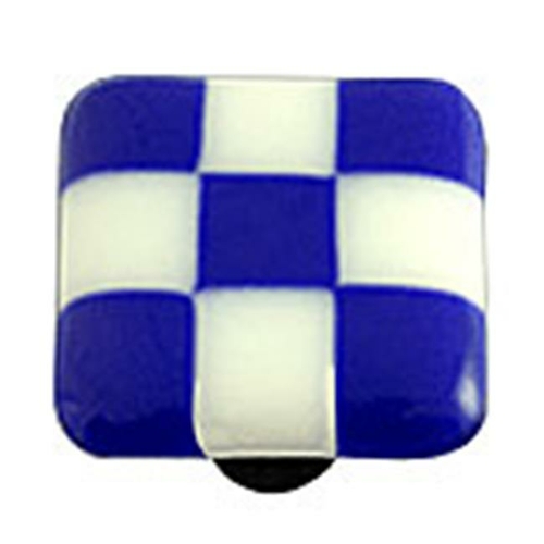 Hot Knobs HK7004-KB Cobalt Blue & White Squares Glass Cabinet Knob - B