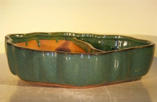 Blue/Green Ceramic Bonsai Pot with Scalloped Edges - Land/Water