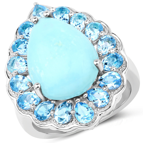 8.73 Carat Genuine Turquoise and Swiss Blue Topaz .925 Sterling Silver