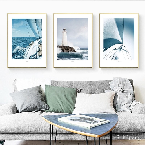 Modern Sea Boat Landscape Wall art Canvas Painting
