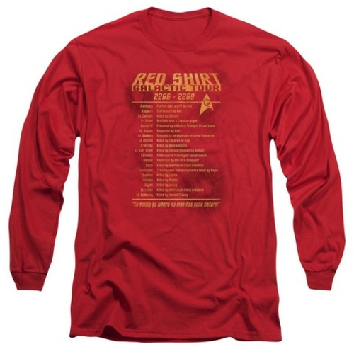 Trevco Star Trek-Red Shirt Tour - Long Sleeve Adult 18-1 Tee - Red- Ex