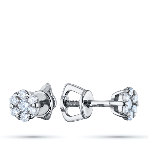 Sterling Silver Earring Studs with 14 Round-Cut Lab-Created Diamonds
