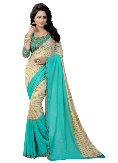 Generic Women's Georgette Saree(Turquoise,