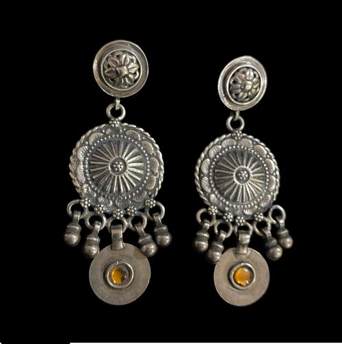 Silver Round Studs with Silver Round Hanging Earrings