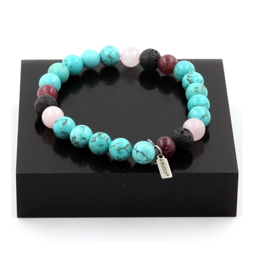 Turquoise + Lepidolite + Lava + Rose Quartz Bracelet 8 mm Beads.