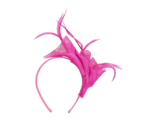 Petite fuchsia sinamay fascinator with feathers