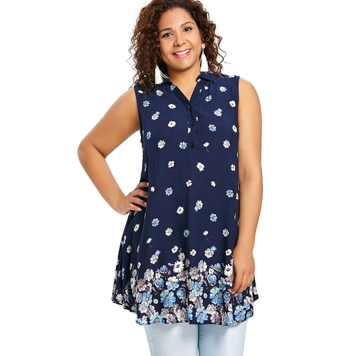  Plus Size 5XL Flower Tunic Tank Top