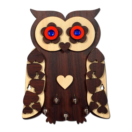 Handpainted & Handmade Owl-Brown Wooden Key Holder & Wall Décor-BROWN