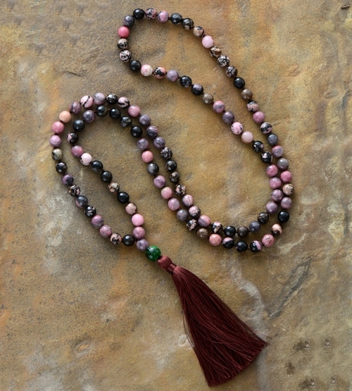 108 Beads Mala 8MM Rhodonite Tassel Necklace Beads