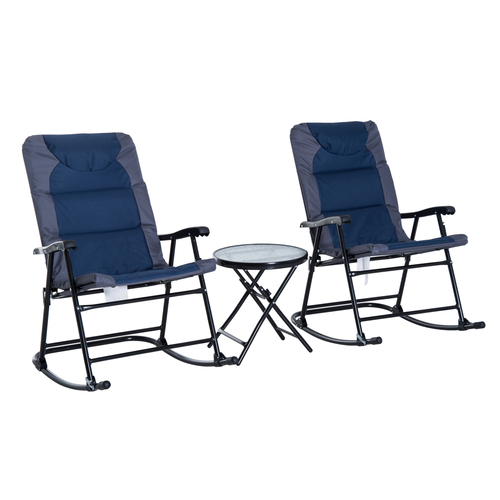 Outsunny 3pc Outdoor Folding Rocking Chair and Table Set Camping Yard
