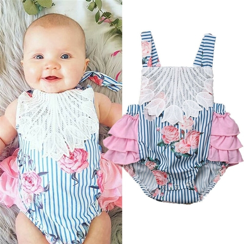 Cute Infant Baby Girl Floral Bodysuit Sleeveless