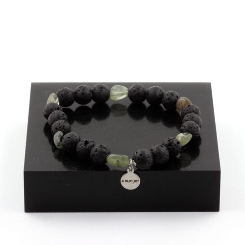 Green rutilated Quartz from Brazil + Lava Bracelet 8 mm Beads.