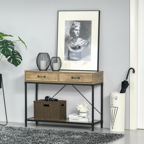 HOMCOM Vintage Sofa Console Table, Entryway Table with Drawers,