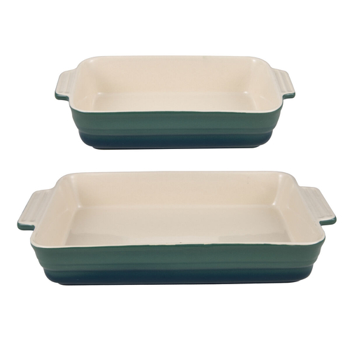 Serving Platter Bergner Excalibur 2 Pieces Green Cream Stoneware