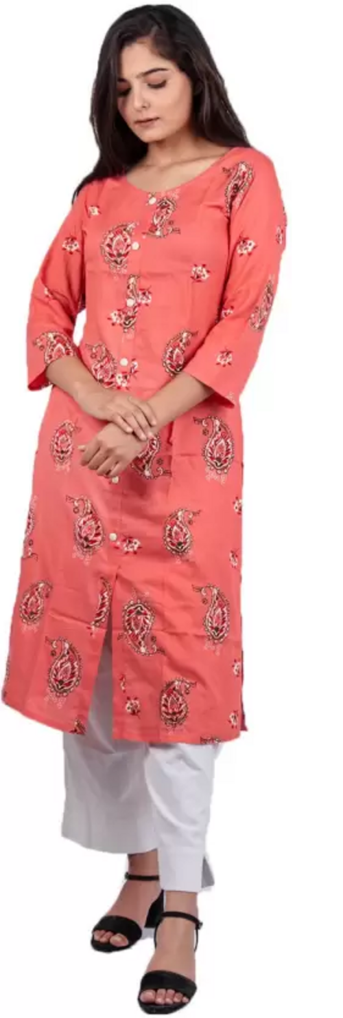 Women Paisley Viscose Rayon A-line Kurta  (Pink) Size M