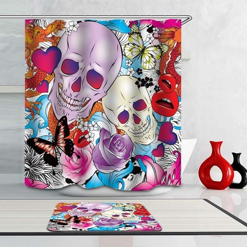 Colorful Skull And Romance Shower Curtain